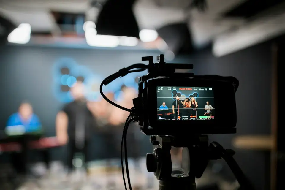 Camera monitor framing a shot on set