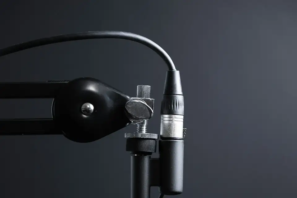 Podcast microphone on a boom arm